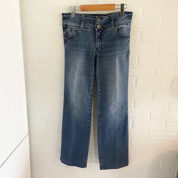 Vintage Y2K Denim Jeans Kansas Mid Rise Dark/Mid Wash Blue Cotton blend Sz 32 - Picture 2 of 14